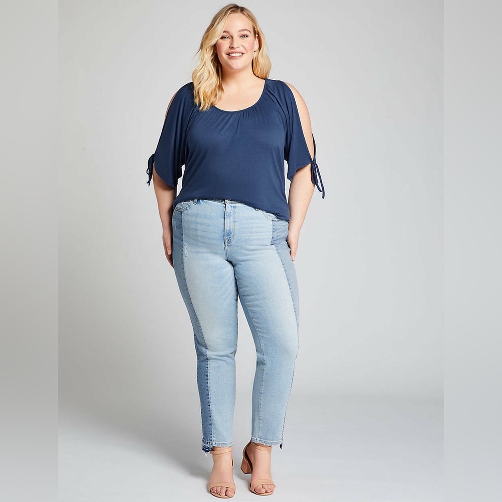 High Rise Straight Leg Colorblock Denim Jeans